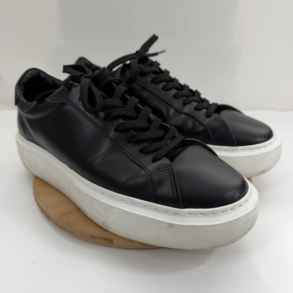 ARNE Shoes Mens 8 Black Leather Low Top Lace Up Essential Trainers Sneakers